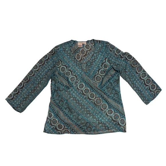 Como women blue paisley print tunic blouse 3/4 Sleeve Size 1X - Picture 1 of 10